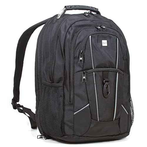 Dejuno Commuter Backpack Checkpoint-friendly 15.6" Laptop Pocket - Black Laptop Backpack, Black
