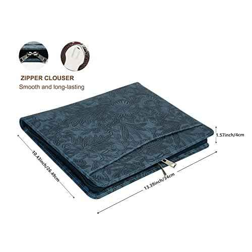AZXCG Leather Padfolio Folio, Embossed PU Leather Portfolio with Zipper, Professional Business Document Organizer with A4/US Letter Writing Pad Holder, Gift for Woman/Men(Dark Blue)