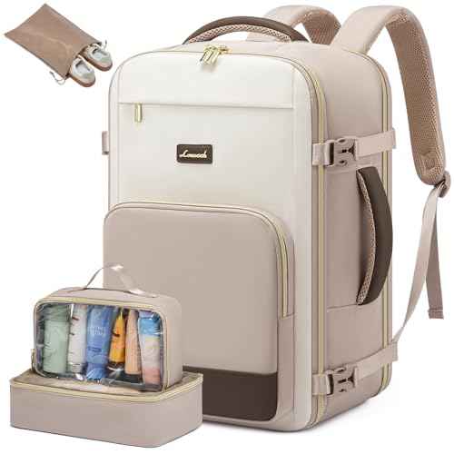 LOVEVOOK Travel Backpack for Women,40L Carry On Backpack Flight Approved,TSA Personal Item Travel Bag Fits 17.3" Laptop with 3 Packing Cubes,Large Waterproof Daypack£¬Beige and nude and coffee