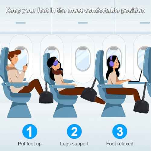 Airplane Foot Rest, Office Footrest Under Desk with 4 Hooks, Widen Airplane Footrest Flight Hammock Memory Foam Travel Foot Sling for Work Gaming Travel Essentials, Black