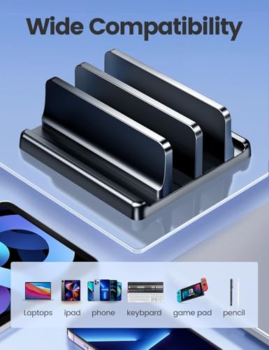 Vaydeer Black Vertical Laptop Stand for Desk - Dual Slot Adjustable Organizer