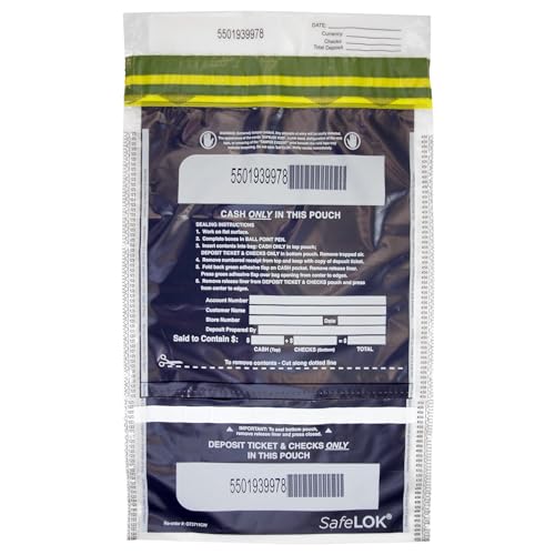 ControlTek SafeLok Deposit Bags 10 x 15, Clear, Dual Compartments (100 Bags)
