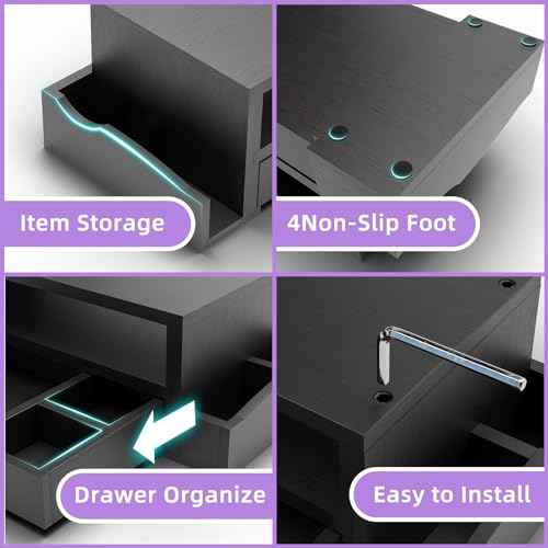 Simple Trending Monitor Stand Riser and Computer Wood Desk Organizer with Drawer and Pen Holder for Laptop, Computer, iMac, Black
