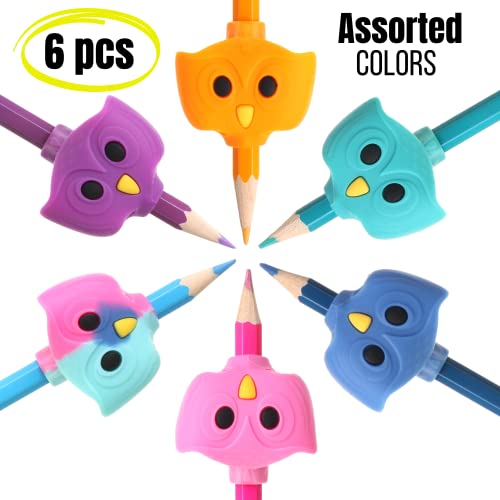 Vibrant Mr. Pen Owl Pencil Grips - 6 Silicone Gel Fits Pencils & Pens