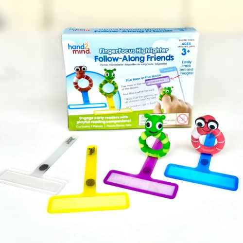 hand2mind FingerFocus Highlighter Follow-Along Friends, Guided Reading Strips, Reading Tracker, Color Overlays for Dyslexia, ADHD Tools for Kids, Reading Classroom Supplies, Reading Accessories