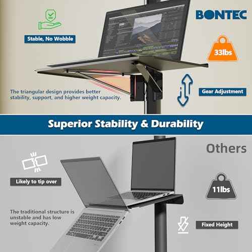 BONTEC Mobile TV Stand for 23-60 Inch TVs, Rolling TV Stand with Locking Wheels, Adjustable Height, Media Shelf, Max VESA 400x400mm, Holds Up to 88lbs