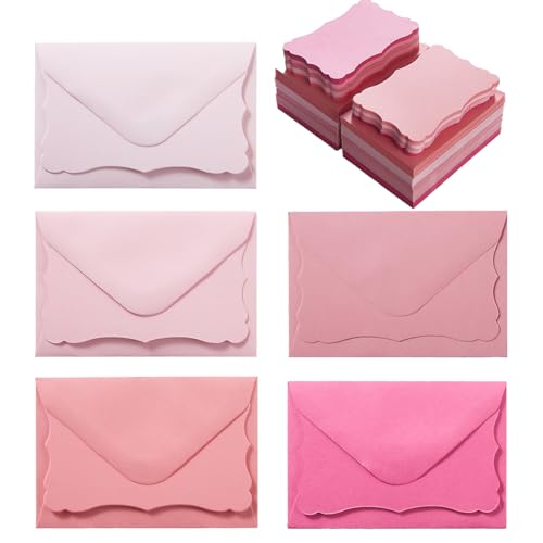 Pink Mini Envelope Set with Note Cards - 100 Pack, 5 Colors, 4x2.7 Inches