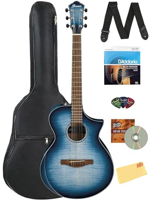 Ibanez AEWC400 AEW Acoustic-Electric Guitar - Indigo Blue Burst High Gloss Bundle with Gig Bag, Strap, D'Addario Strings, Picks, Austin Bazaar Instructional DVD, and Polishing Cloth