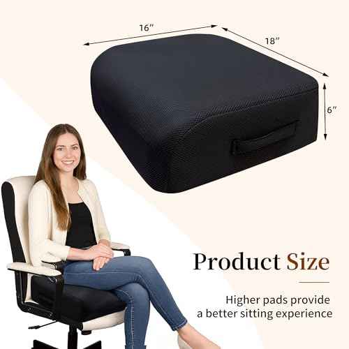 6" Extra Thick Memory Foam Office Chair Cushion ? 2-Layer Booster Seat for Back & Tailbone Pain Relief, 18 x 16 x 6in Non-Slip Cushion with Carry Handle for Wheelchair, Car, and Airplane