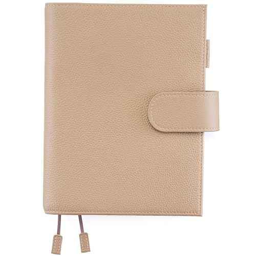 B6 Leather Planner Cover for Stalogy, Midori, Leuchtturm1917, and More - with Pen Loop, Card Slots, Back Pocket, and Bookmarks (Taupe)