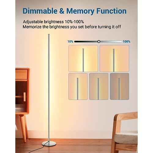 DEWENWILS Floor lamp, 1100Lumen Modern Dimmable Corner Floor Lamp with 3000K Warm Light & Foot Switch, 57.5" Tall Standing Lamp for Living Room, Bedroom, Silver
