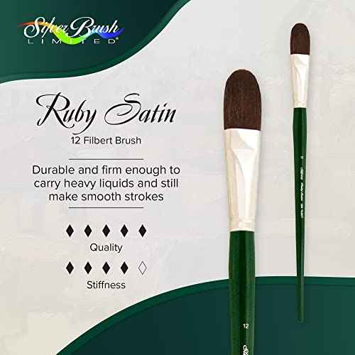 Silver Brush Limited 2503-12 Ruby Satin Filbert Paintbrush for Oil, Acrylic, and Heavy Body Paints, Size 12, Long Handle