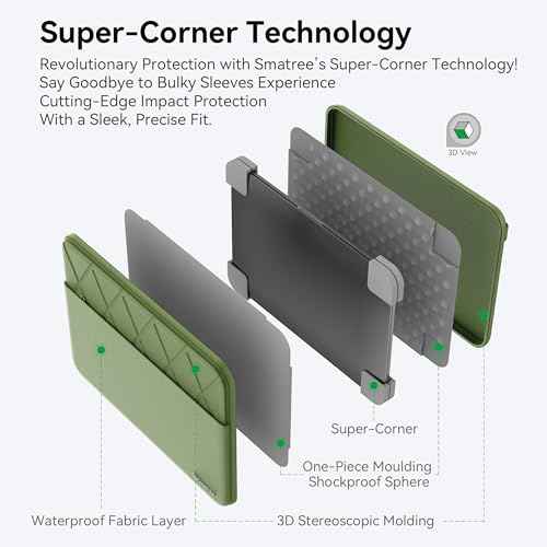 Smatree Laptop Sleeve for 14 inch LG gram Style 14 OLED, for 14 inch LG gram 14 or 2-in-1, Protective Laptop Case with Accessory Pocket, YKK Zipper, Patented Super Corner Design, Green (E413G)
