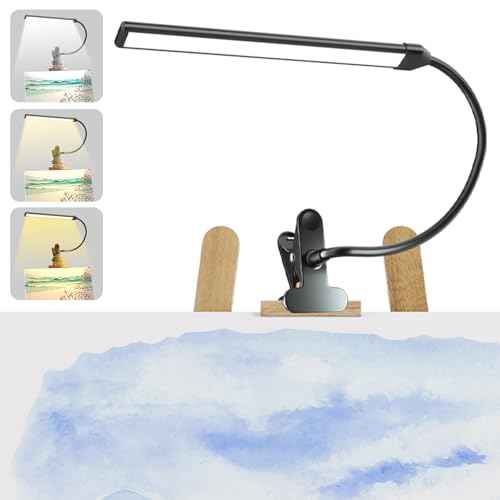 Clip-On LED Easel Lamp for Artists, 3 Color Modes, 10-Level Dimmable, 300lm Eye-Care Reading Light for Painting, Drawing with Flexible Arm, USB-Powered