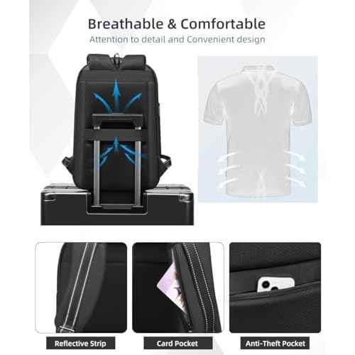 Business Backpack for Men 15.6 inch Expandable Slim Laptop Backpack With USB Charger Port Waterproof Anti-Theft Professional Work Computer Bag Hard Shell Backpack-Black