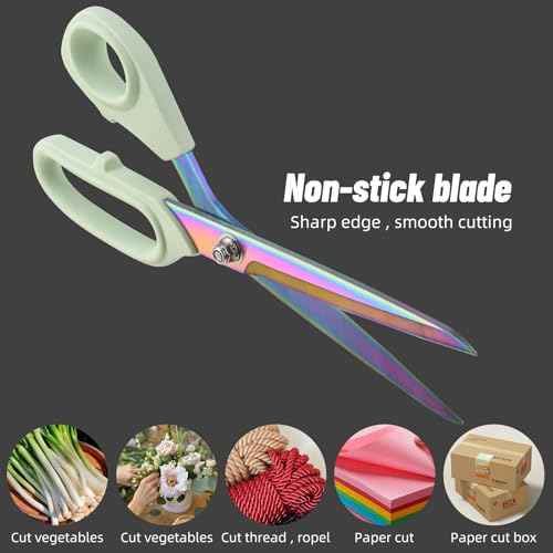 Premium Fabric Scissors Heavy Duty Multi-Purpose Titanium Coated Stainless Steel Leather Sewing Tailor's Scissors with Comfortable Handles, Craft Clothing shears (9.8 in.)