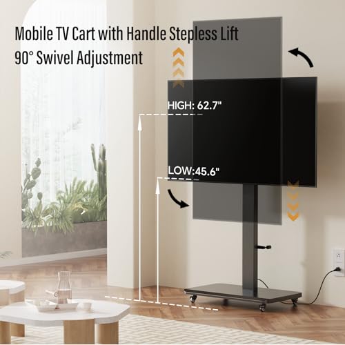 BEISHI Mobile TV Cart Stand 32-75 Inch with Outlet - Height Adjust 45.6-62.7in, 90° Swivel, Wheels