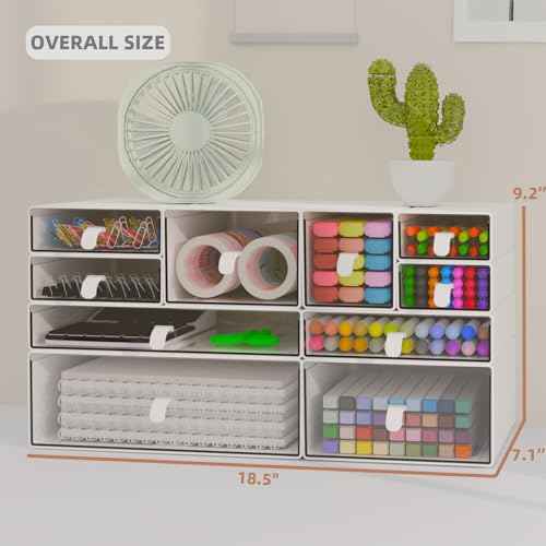 ?Yashong Desk Organizer Set, White & Clear Stackable Dustproof Storage Boxes for Desktop, Office, DIY Craft & Vertical Space Saving, Perfect for Makeup, Stationery, Jewelry Organization