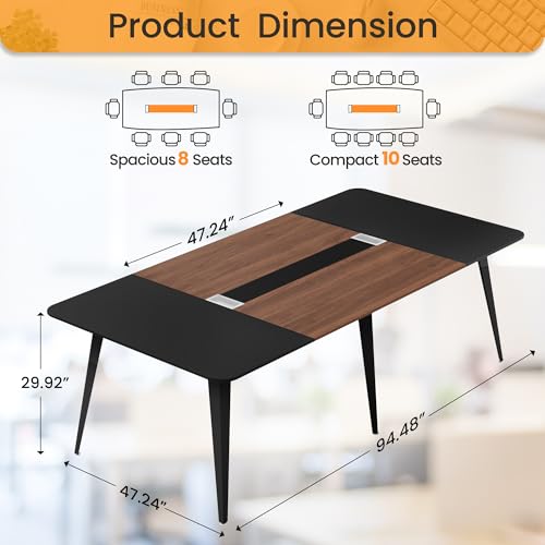 Furmax 8FT Conference Table with Cable Grommets - Black & Walnut