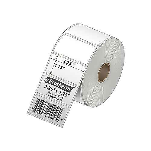 2.25" x 1.25" Thermal Labels | 4 Rolls | 4540 Labels | fits Zebra, Munbyn, Rollo, Godex, Arkscan, iDPRT, Offnova Thermal Label Printers and More | Blank White Adhesive Stickers by Ecotherm