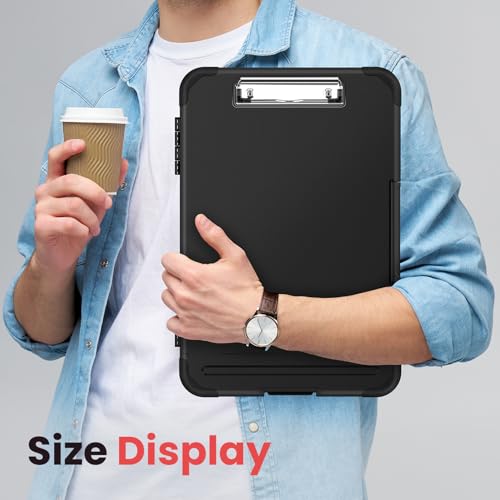 Black Reinforced Clipboard with Storage, Pen Holder & A4 Folder – Heavy Duty Office & Nursing Board 8.5x11