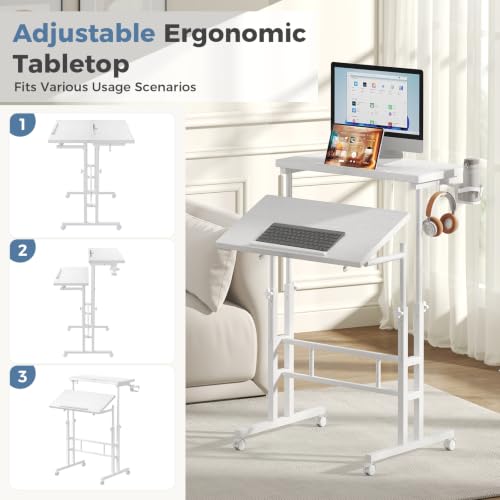 DUMOS Adjustable Standing Desk with Split Top, Walking Pad Friendly, Ergonomic Home Office Cart