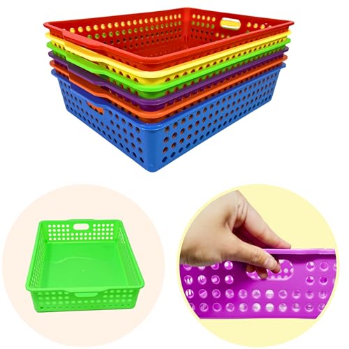 Colorful Plastic Classroom Storage Bins Set of 6, 13.75 x 10.25 Inches for Organizing Papers & Supplies