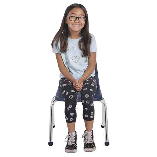 FDP 14" School Stack Chair, Stacking Student Seat with Chromed Steel Legs and Ball Glides; For In-Home Learning or Classroom - Navy (4-Pack), 10380-NV