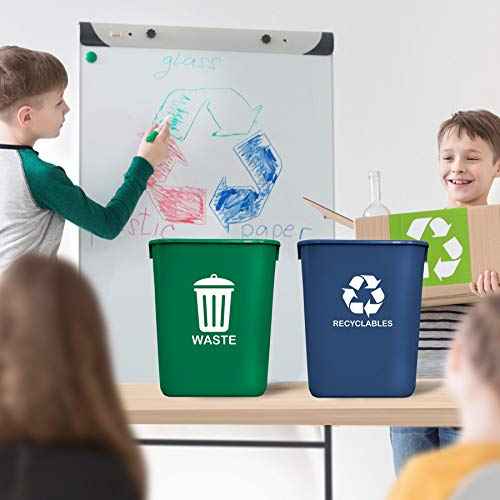 Acrimet Wastebasket Bin for Recycling and Waste, 6.75 Gallon/ 27 Quart/ 24 Liter (Plastic) (Green and Blue) (Set of 2)