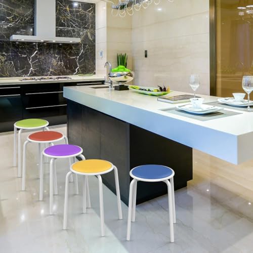 Yaheetech Multicolor Padded Stackable Stools Set of 5 – 18" Seat Height, Faux Leather