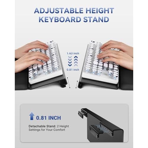 Computer Keyboard Stand for Desktop, 2-Level Height Adjustment Keyboard Wrist Rest, Non-Slip Key Board Riser Pad for Office, Gaming, and Home Desks