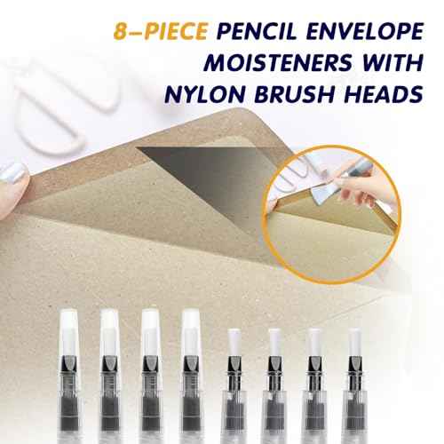 Pencil Style Envelope Sealer Moistener - Set of 8, Letter Sealer Envelope & Stamp Moisteners with Fine Nylon Brush Head Mailing Moistener Wetter Roller for Office or Classroom Use