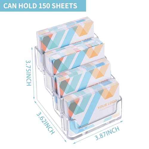 HSYMQ 1 Piece Desktop Clear Business Card Holder, Plastic Card Display Stand, 4 Tier Acrylic Card Holder for Office