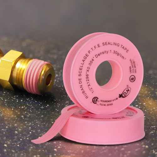 10 Rolls 1296" (Four Times Longer) Pink Plumbers Teflon Tape, Gas Line Pipe Thread Tape, High Density (1.3 g/cm3) Propane Sealant Tape (1/2" x 1296")