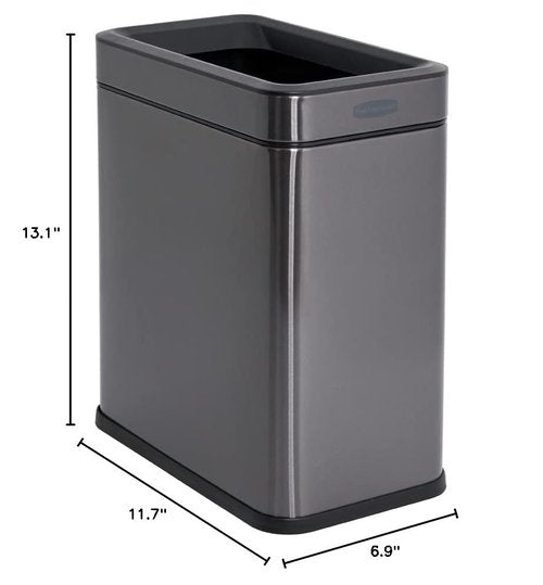 Rubbermaid 2.6-Gallon Charcoal Stainless Steel Wastebasket, Slim Space-Saving Design, Ideal for Home/Office/Bathroom