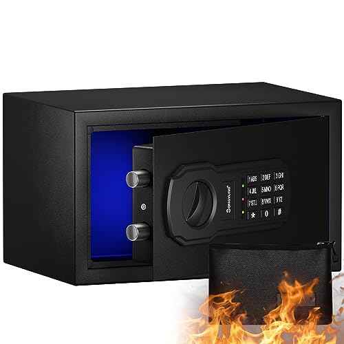 Fire Resistant Safe Box with Fireproof Waterproof Bag and Sensor Light,0.4 Cubic Feet Money Safe with Emergency External Power Supply,Electronic Digital Security Safe