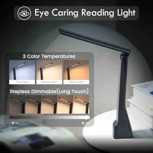 WILIT Foldable Rechargeable Desk Lamp with Torch Light ? Battery Operated Lamp for College Dorm Room, Portable Small Table Lamp for Home, Office, Bedside, Classroom, Reading, Nail, Craft