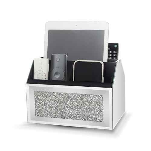 SWTHONY 360 Rotating TV Remote Control Holder Storage Caddy for Pad Phone Pen and Pencils, Makeup Brush, Silver Crushed Diamond Desk Organizer for Bedroom Livingroom