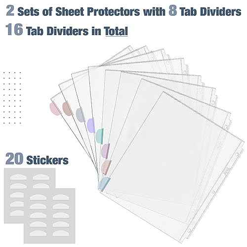 Mr. Pen- Clear Sheet Protectors with Tabs, 8 Tabs, 2 Sets, Clear Plastic Dividers for 3 Ring Binder, Insertable Index Page Divider Multicolor Tabs