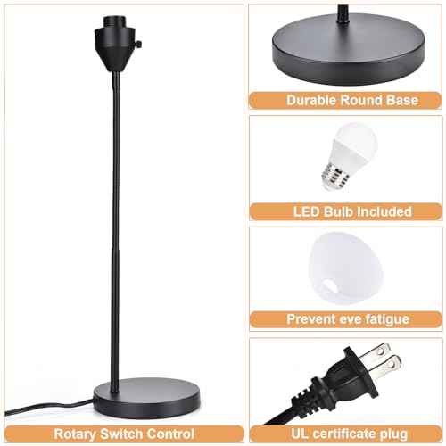 LED Desk Lamp for Home Office, 3 Levels Dimmable Reading Light, Flexible Gooseneck Table Lamp for Bedside Office, Rotary Switch Control, Desk Lamp for College Dorm Study Lamp, Bulb Included, Black