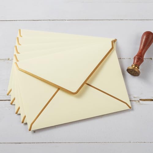 Homtable Cream Color A7 Envelopes 5.32x7.28 Inches with Gold Border, 100 Pack