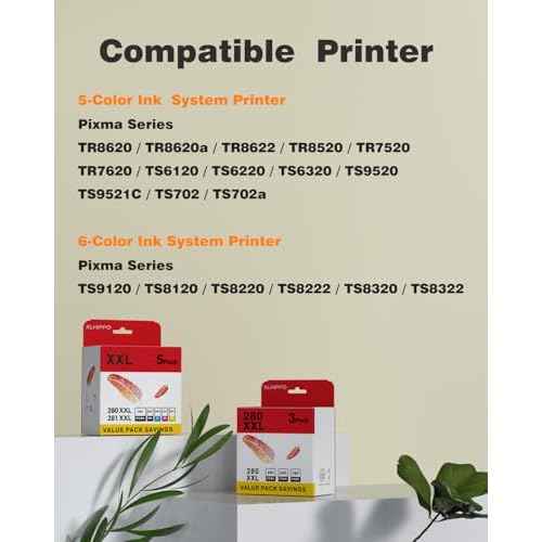 TR8620a Ink Cartridges PGI 280XXL CLI 281XXL Replacement for Canon 280 281 Ink cartridges Compatible for Pixma TS702A TR8600 TR8520 TR8620 TS9120 TR8622a TS9521C TS6320 TR8500 (5 Pack)