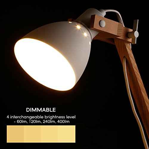 TORCHSTAR LED Swing Arm Desk Lamp, Wood Integrated Table Lamp, Heavy Base, 4-Level Dimmer, 5W, 2800K-3000K Warm White, Reading Lights for Office, Living Room, Bedroom, Bedside Nightstand Lamp, White