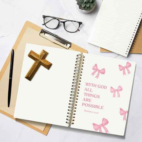 Bible Journal for Women, Christian Gifts for Women Girls, Prayer Bible Study Supplies Journaling Notebook, Cute Preppy daily devotional, Coquette Pink Bow Hardcover Spiral Notebook 5.5 x 8.3