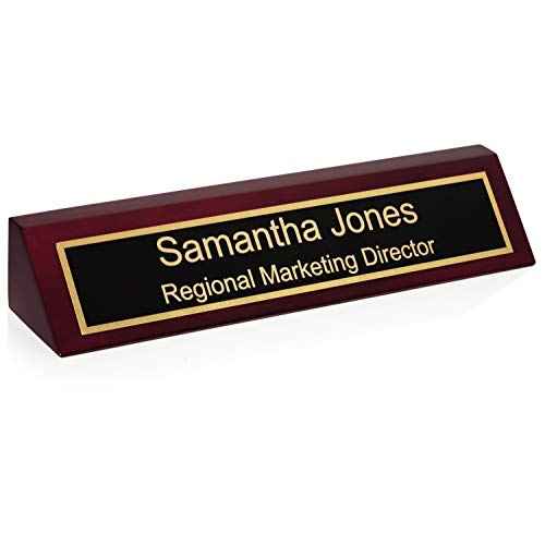 Providence Engraving Personalized Wood Desk Name Plate for Office with Custom Laser Engraved Piano Finish Desk Wedge in Rosewood, 2x10