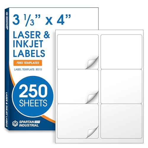 3 1/3" X 4" Matte White Shipping Labels Compatible with Inkjet and Laser Printers - 250 Sheets, 1500 Printable Stickers for Mailing, Product IDs, Organization - Spartan Industrial Template R015