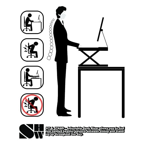 SHW 32-Inch Height Adjustable Standing Desk Converter Riser Workstation, Black