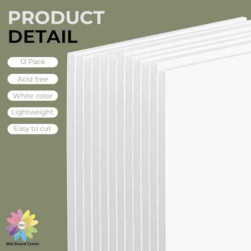 Mat Board Center, 12 Pack 11x17 White Foam Boards, Acid Free Foam Core Board, 1/8 inch Thick