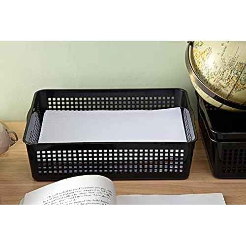 A4 Size Plastic Storage Basket,Desktop File Paper Letter Organizer Tray, 6-Packs (Black)