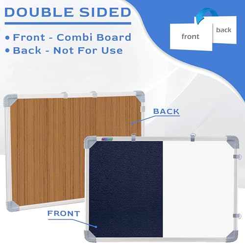 Combination Board 2x3 Feet (Magnetic White Board with Blue Pin-up Notice Board) with Push Pins for Home, Office & School, Heavy-Duty Aluminium Frame (White, Blue) (89x59 cm)